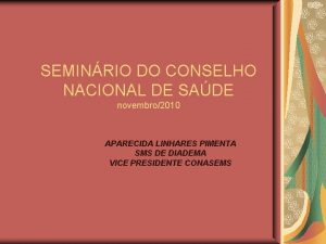 SEMINRIO DO CONSELHO NACIONAL DE SADE novembro2010 APARECIDA