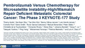 Pembrolizumab Versus Chemotherapy for Microsatellite InstabilityHighMismatch Repair Deficient