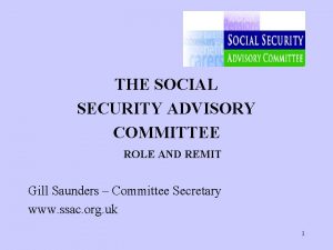 THE SOCIAL SECURITY ADVISORY COMMITTEE ROLE AND REMIT
