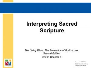 Interpreting Sacred Scripture The Living Word The Revelation