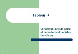 Tableur Le tableur outil de calcul et de