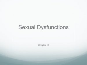 Sexual Dysfunctions Chapter 15 Learning Objectives Types of