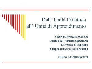 Dall Unit Didattica all Unit di Apprendimento Corso