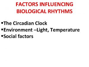 FACTORS INFLUENCING BIOLOGICAL RHYTHMS The Circadian Clock Environment