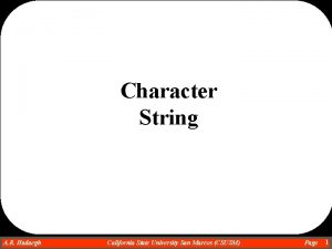 Character String A R Hadaegh Dr Ahmad R