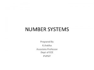 NUMBER SYSTEMS Prepared By K Anitha Associate Professor