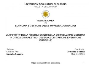 UNIVERSITA DEGLI STUDI DI CASSINO FACOLTA DI ECONOMIA