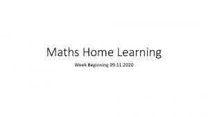 Maths Home Learning Week Beginning 09 11 2020