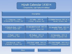 Hijrah Calendar 1430 H Computed by Capt Farhat