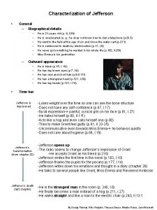 Characterization of Jefferson General Biographical details Outward appearance