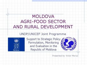 MOLDOVA AGRIFOOD SECTOR AND RURAL DEVELOPMENT UNDPUNICEF Joint