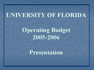 UNIVERSITY OF FLORIDA Operating Budget 2005 2006 Presentation
