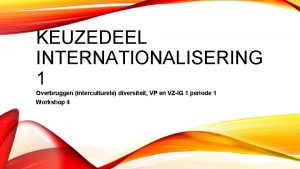 KEUZEDEEL INTERNATIONALISERING 1 Overbruggen interculturele diversiteit VP en