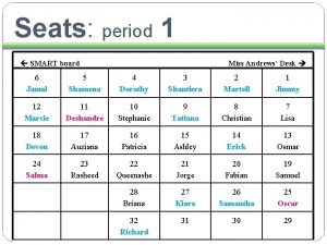 Seats period 1 SMART board Miss Andrews Desk