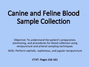 Canine and Feline Blood Sample Collection Objective To