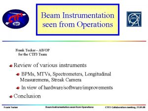 Beam Instrumentation seen from Operations Frank Tecker ABOP