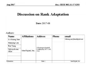 Aug 2017 doc IEEE 802 11 171253 Discussion