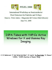 PIXEL 2000 International Workshop on Semiconductor Pixel Detectors