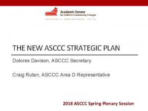 THE NEW ASCCC STRATEGIC PLAN Dolores Davison ASCCC