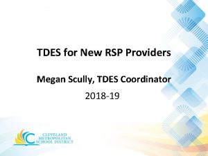 TDES for New RSP Providers Megan Scully TDES