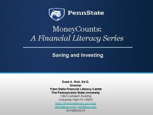 Money Counts A Financial Literacy Series Saving and