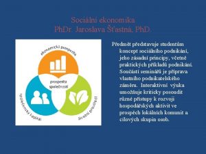 Sociln ekonomika Ph Dr Jaroslava astn Ph D