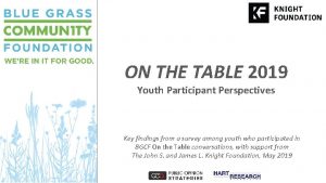 ON THE TABLE 2019 Youth Participant Perspectives Key