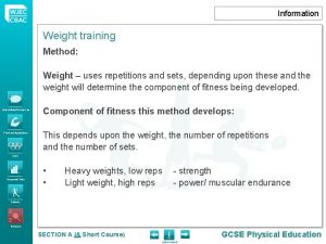 Information Weight training Method Weight uses repetitions and