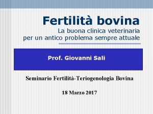 Fertilit bovina La buona clinica veterinaria per un