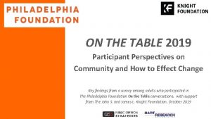 ON THE TABLE 2019 Participant Perspectives on Community