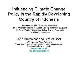 Influencing Climate Change Policy in the Rapidly Developing