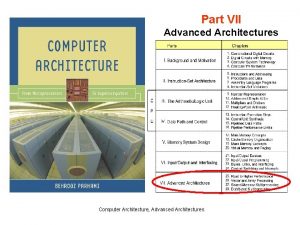 Part VII Advanced Architectures Computer Architecture Advanced Architectures