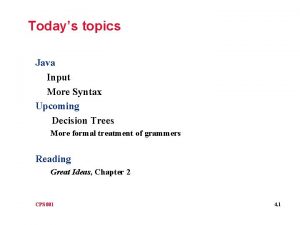 Todays topics Java Input More Syntax Upcoming Decision