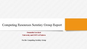 Computing Resources Scrutiny Group Report Donatella Lucchesi University