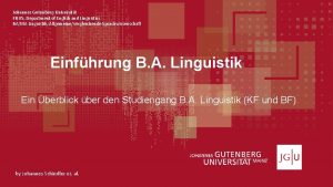 Johannes GutenbergUniversitt FB 05 Department of English and