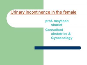 Urinary incontinence in the female prof maysoon sharief