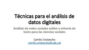 Tcnicas para el anlisis de datos digitales Anlisis