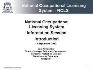 National Occupational Licensing System NOLS National Occupational Licensing