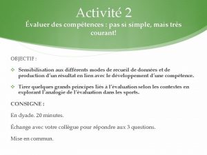 Activit 2 valuer des comptences pas si simple