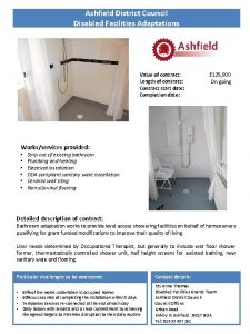 Ashfield District Council Disabled Facilities Adaptations Value of