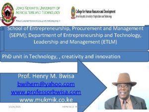 School of Entrepreneurship Procurement and Management SEPM Department