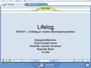 Ons 27 04 05 Lifelog INF 5261 Utvikling