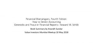 Financial Shenanigans Fourth Edition How to Detect Accounting