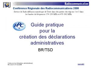 Confrence Rgionale des Radiocommunications 2006 Service de Radiodiffusion