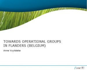 TOWARDS OPERATIONAL GROUPS IN FLANDERS BELGIUM Anne Vuylsteke