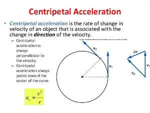 Centripetal Acceleration Centripetal acceleration is the rate of