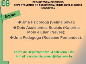 PRREITORIA DE ENSINO DEPARTAMENTO DE ASSISTNCIA ESTUDANTIL E