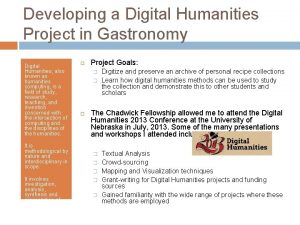 Developing a Digital Humanities Project in Gastronomy Digital