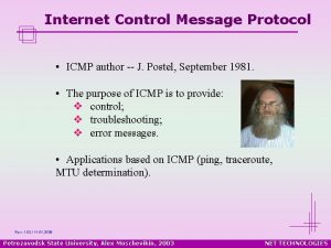 Internet Control Message Protocol ICMP author J Postel