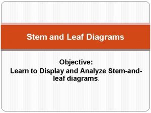 Stem and Leaf Diagrams Objective Learn to Display